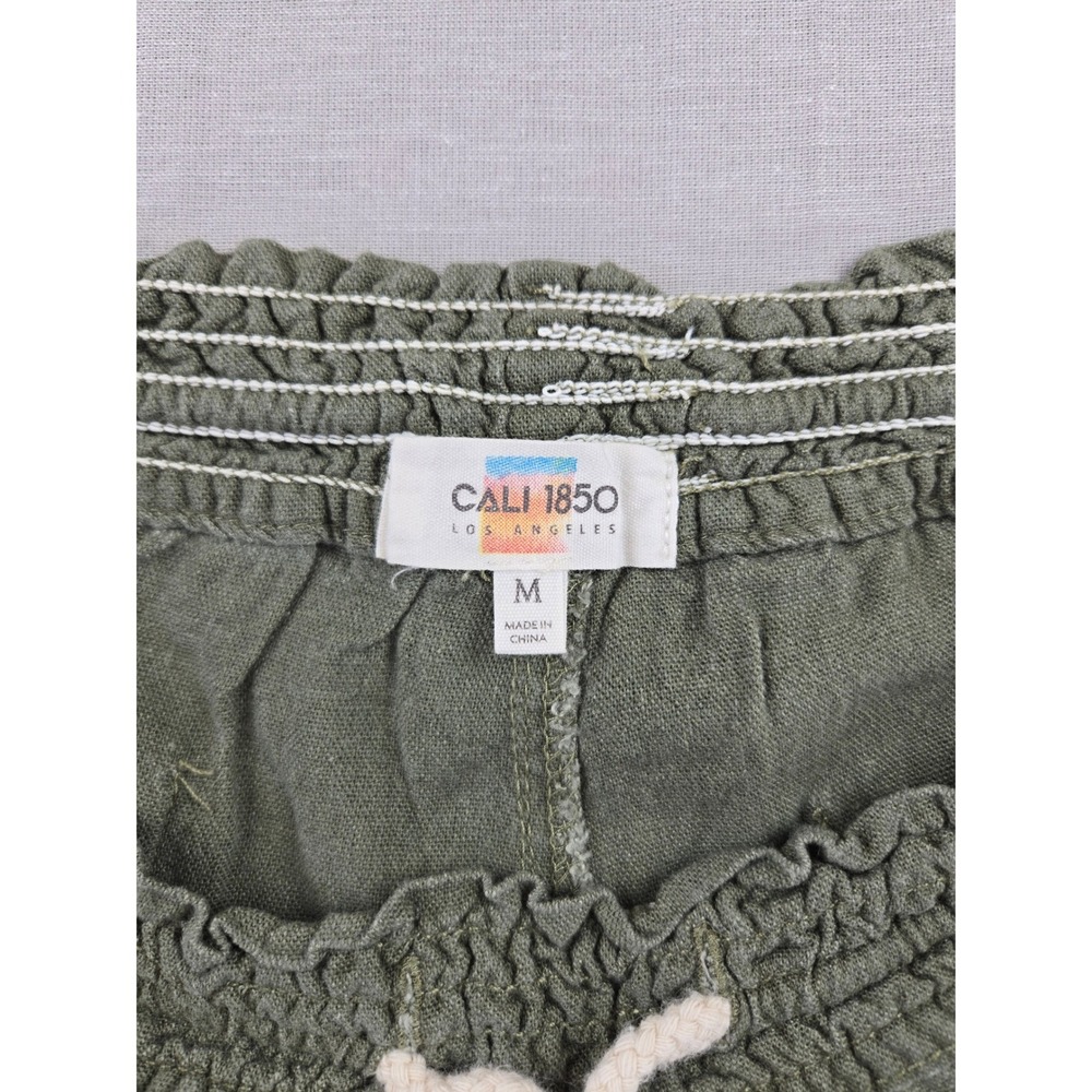 Cali 1850 Womens Medium Olive Green Linen Blend Wide Leg Drawstring Pants 2108 - Picture 2 of 11